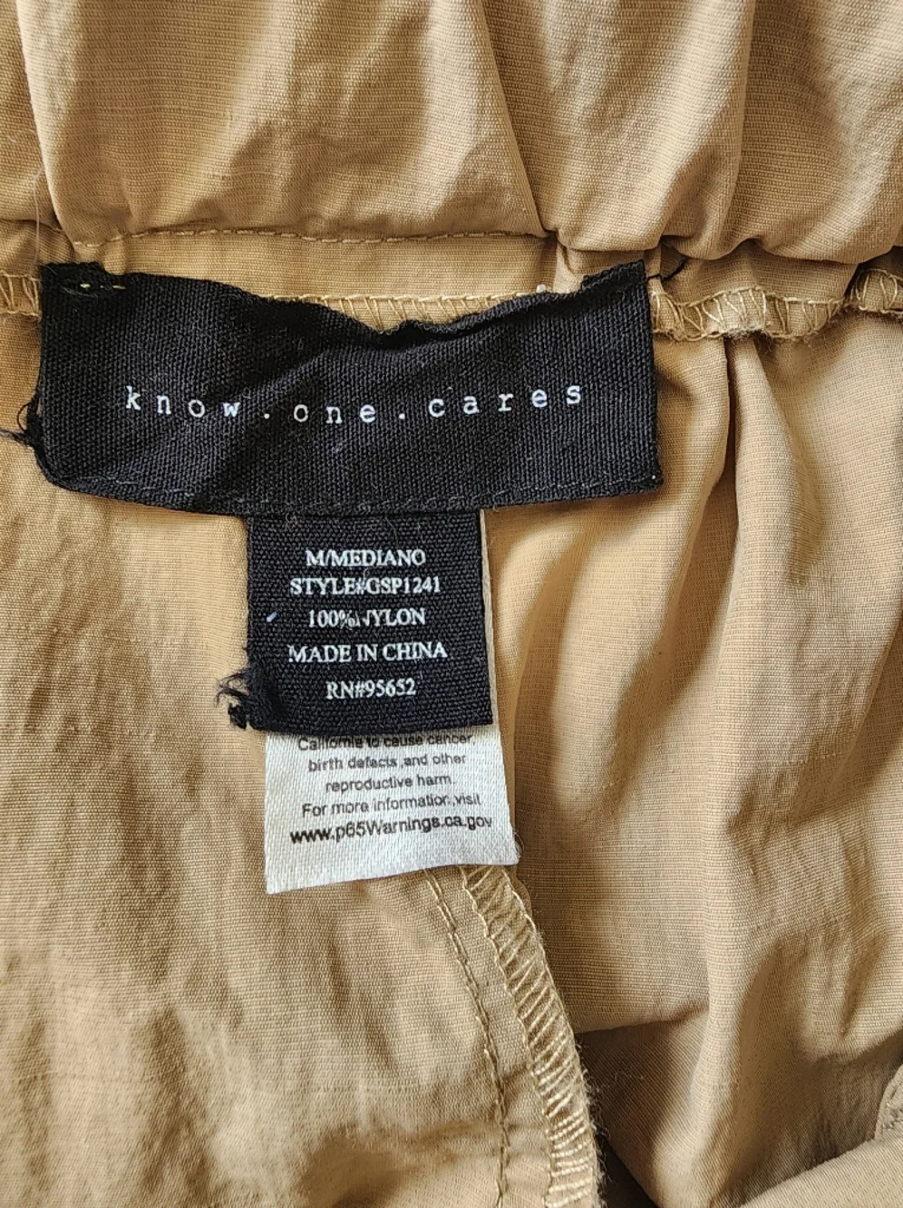 Know One Cares Tan Nylon Utility Cargo Pants | Size Medium - Picture 8 of 10